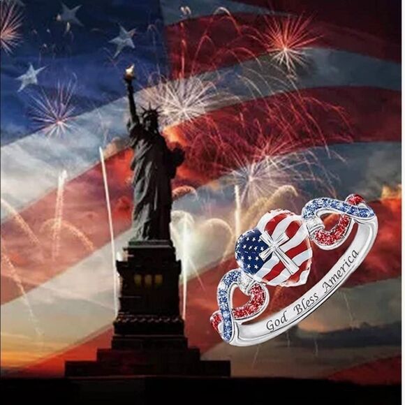 Flag Independence Day Cross Ring Fashion Ring Elegant - Picture 3 of 7